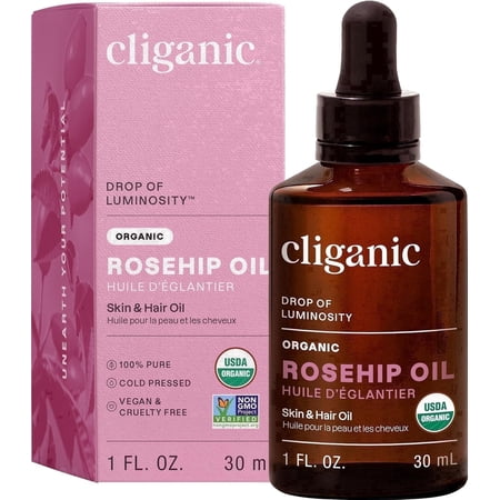 Cliganic Rosehip Oil, USDA Certified Organic Skin Care Face Serum and Body Oil, Cold-Pressed, 1 fl oz