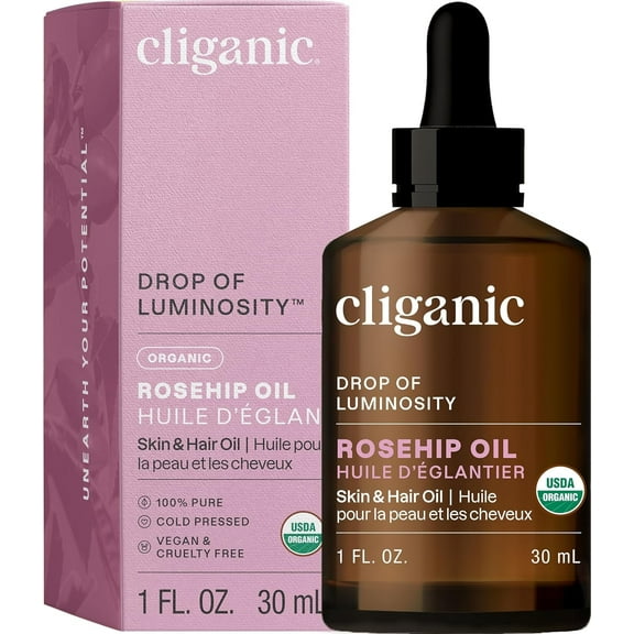 Cliganic USDA Organic Rosehip Seed Oil for Face, 100% Pure | Natural Cold Pressed Unrefined Non-GMO | Carrier Oil for Skin, Hair & Nails