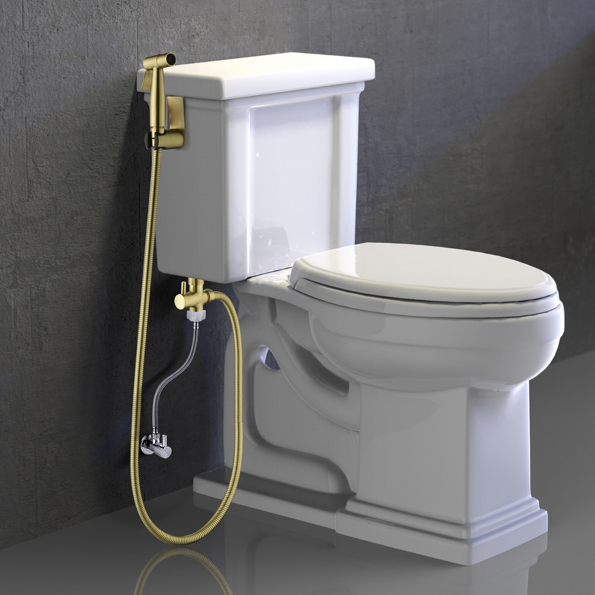 Gold Brushed Stainless Steel Bidet Faucet with Sprayer Holder