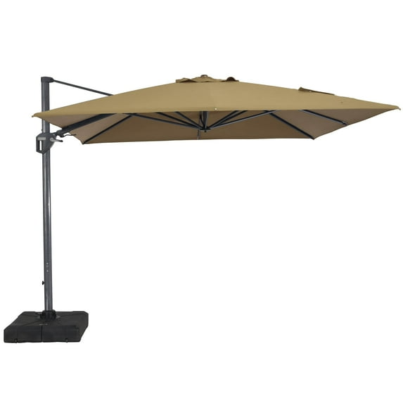 Clihome 11FT Square Cantilever Patio Umbrella with Umbrella Base Beige-Without Base