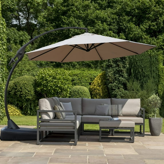 Clihome 12 ft. Aluminum Round Curved Cantilever Patio Umbrella with Base 11ft Beige 11ft