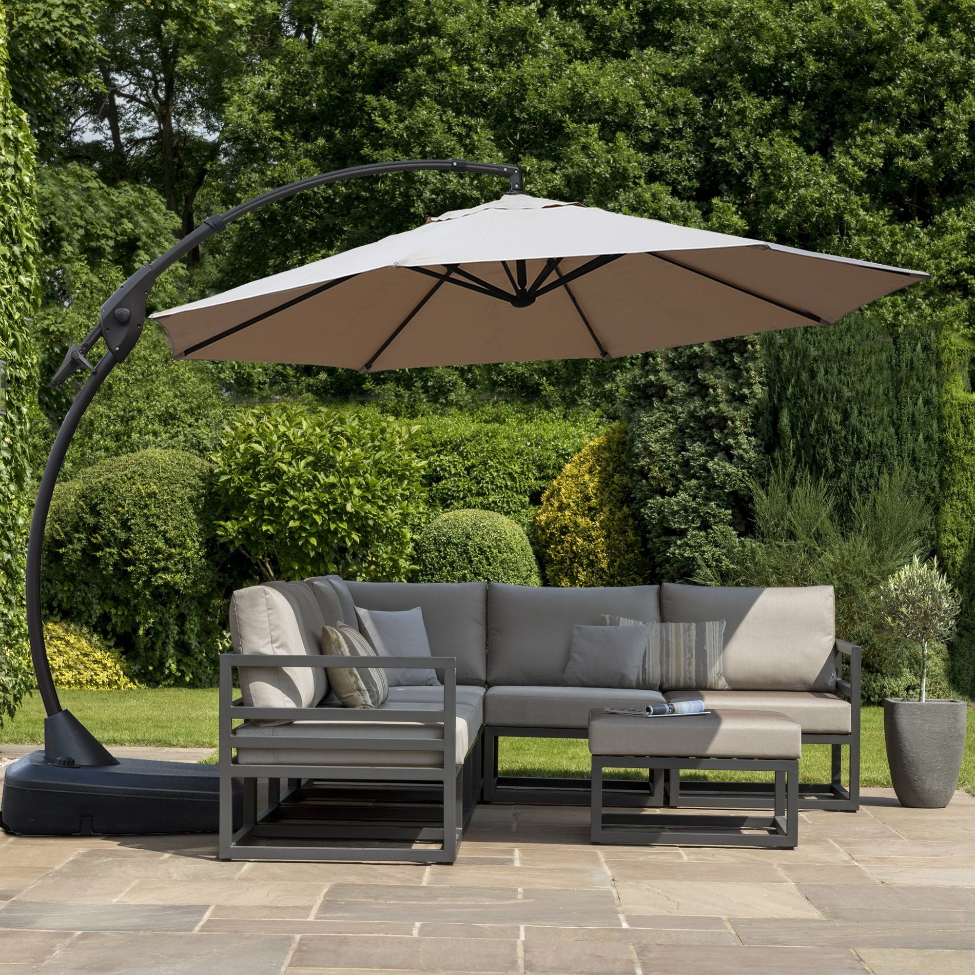 Beige 12 ft Aluminum Cantilever Patio Umbrella with Adjustable Base