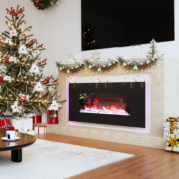 Clihome 1500W Wall-Mount Fireplace with Multicolor Flame