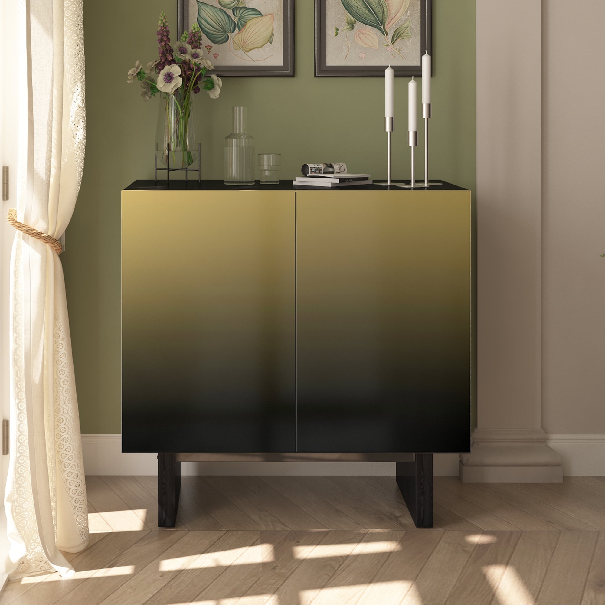 Khaki and Black 2-Door Wood Accent Sideboard with Golden Legs