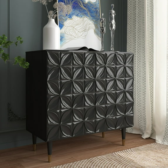 Clihome 2 Door Sideboard Glossy Locker Media Storage Accent Cabinet Black
