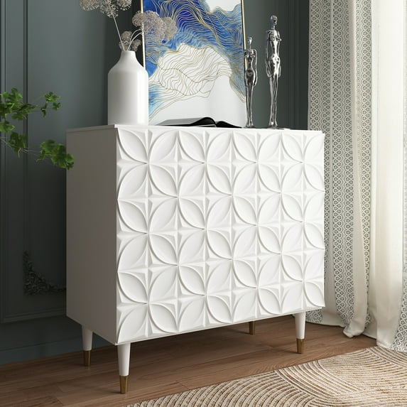 Clihome 2 Door Sideboard Glossy Locker Media Storage Accent Cabinet White