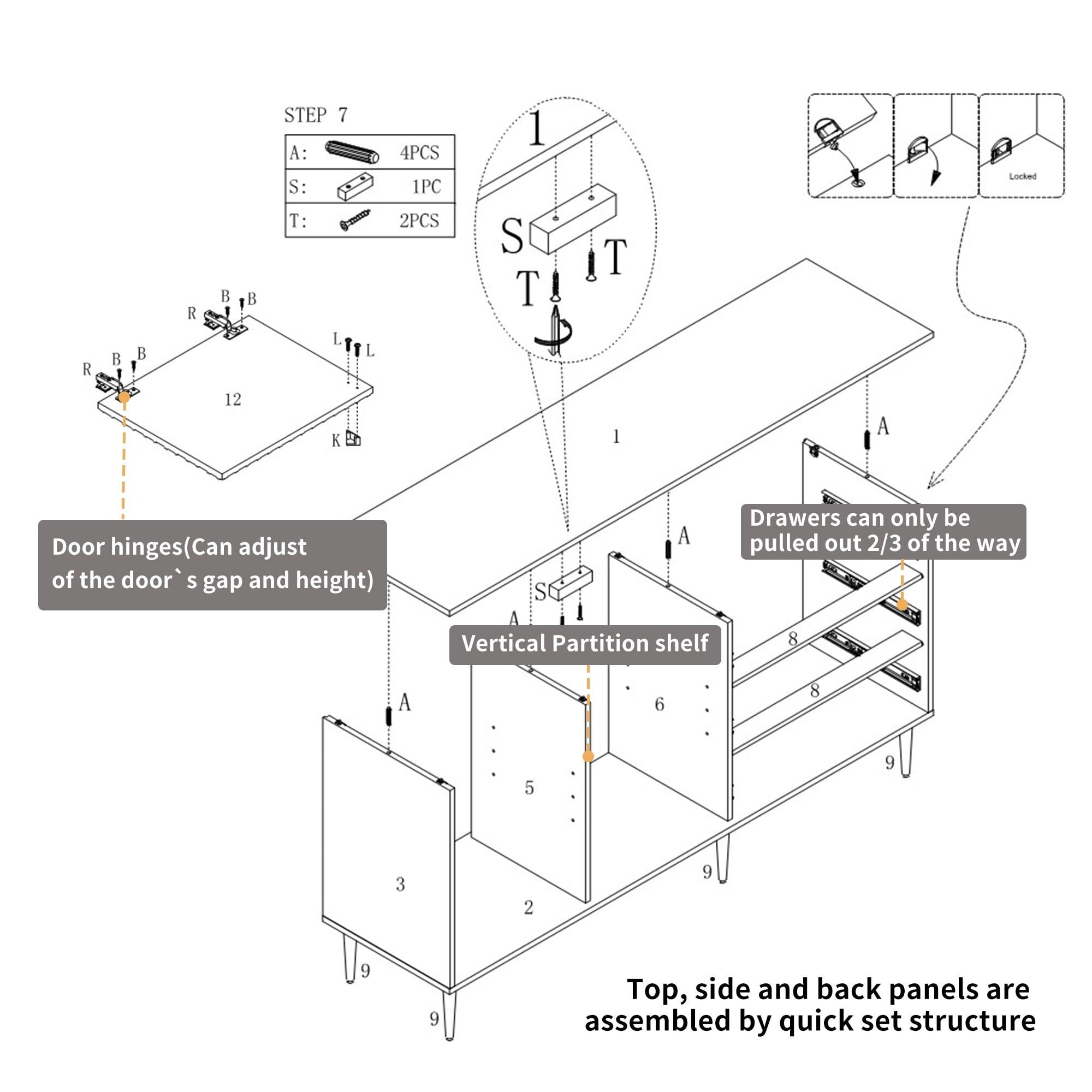 Clihome 2 Door Sideboard TV Locker Buffet Accent with Gold Legs