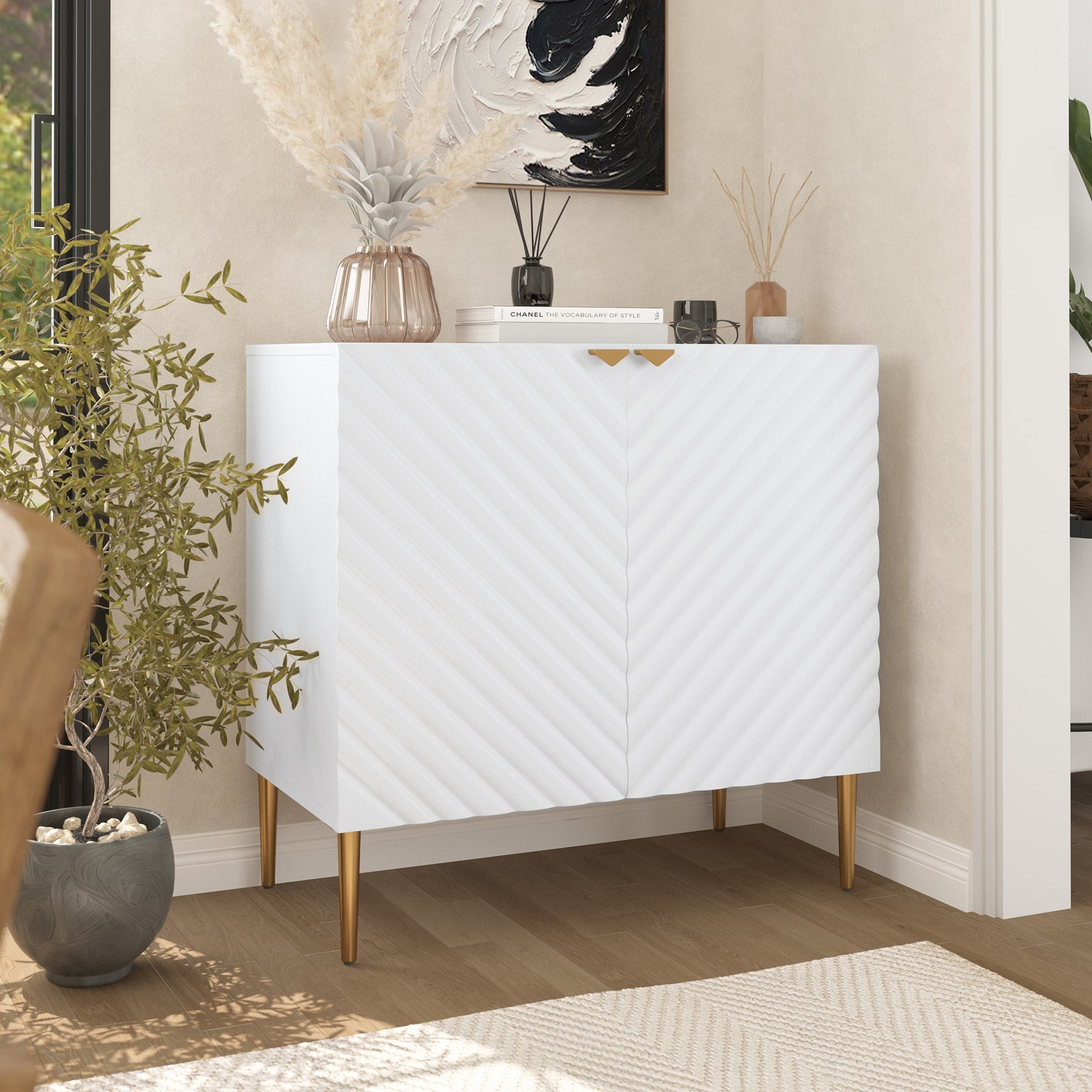 White and Gold Modern 2-Door Storage Buffet Sideboard