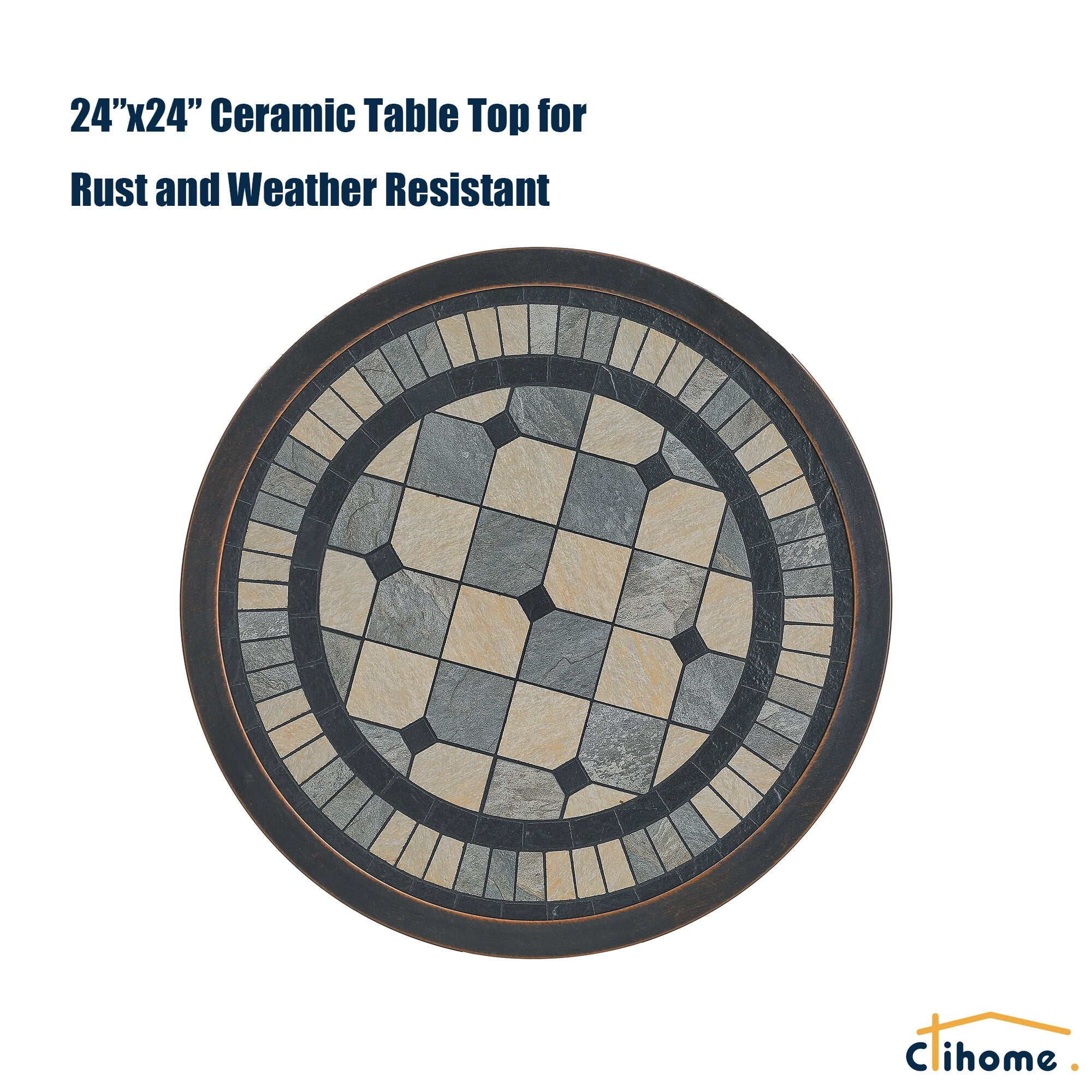 Bronze Round Cast Aluminum Outdoor Dining Table with Ceramic Top