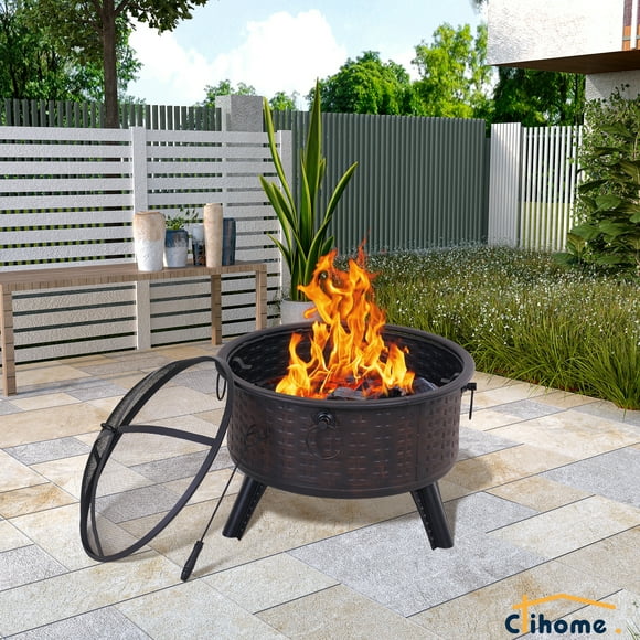 Clihome  26-inch Metal Round Crossweave Firepit Set