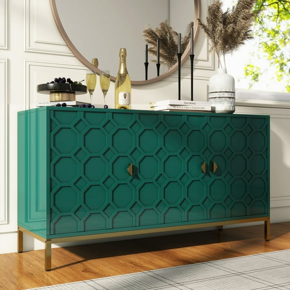 Clihome 3 Door Accent Cabinet, Sideboard Buffet Cabinet with Adjustable Shelves,Green
