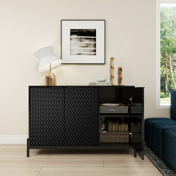 Clihome 3-Door Accent Storage Cabinet, Modern Buffet Credenzas Sideboard, Black