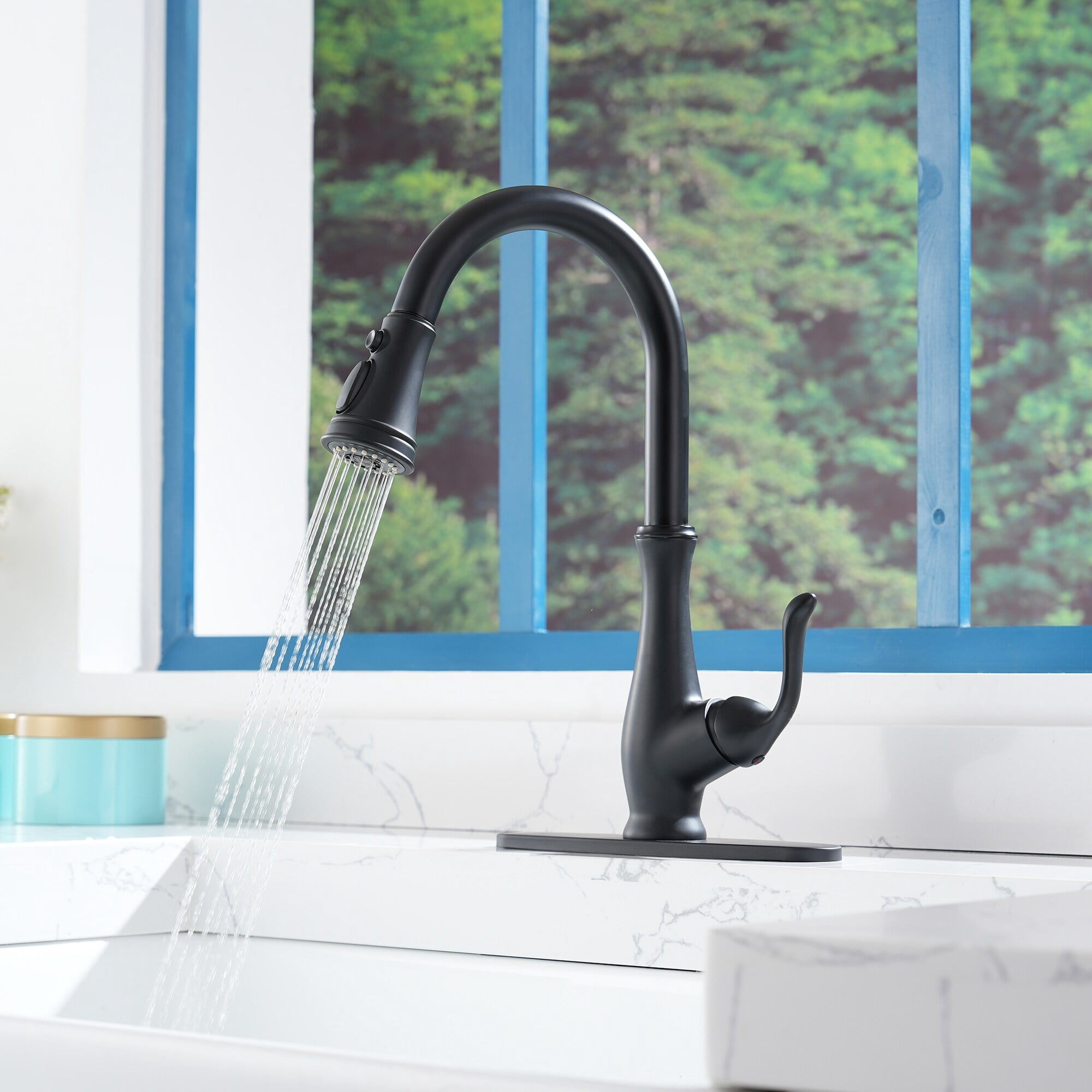 Clihome 3-Function 1 Handle PullDown Sprayer Kitchen Faucet Matte Black - Walmart.com