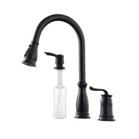 Clihome 3-Functions Pull Out Sprayer Kitchen Faucet with Soap Dispenser Matte Black