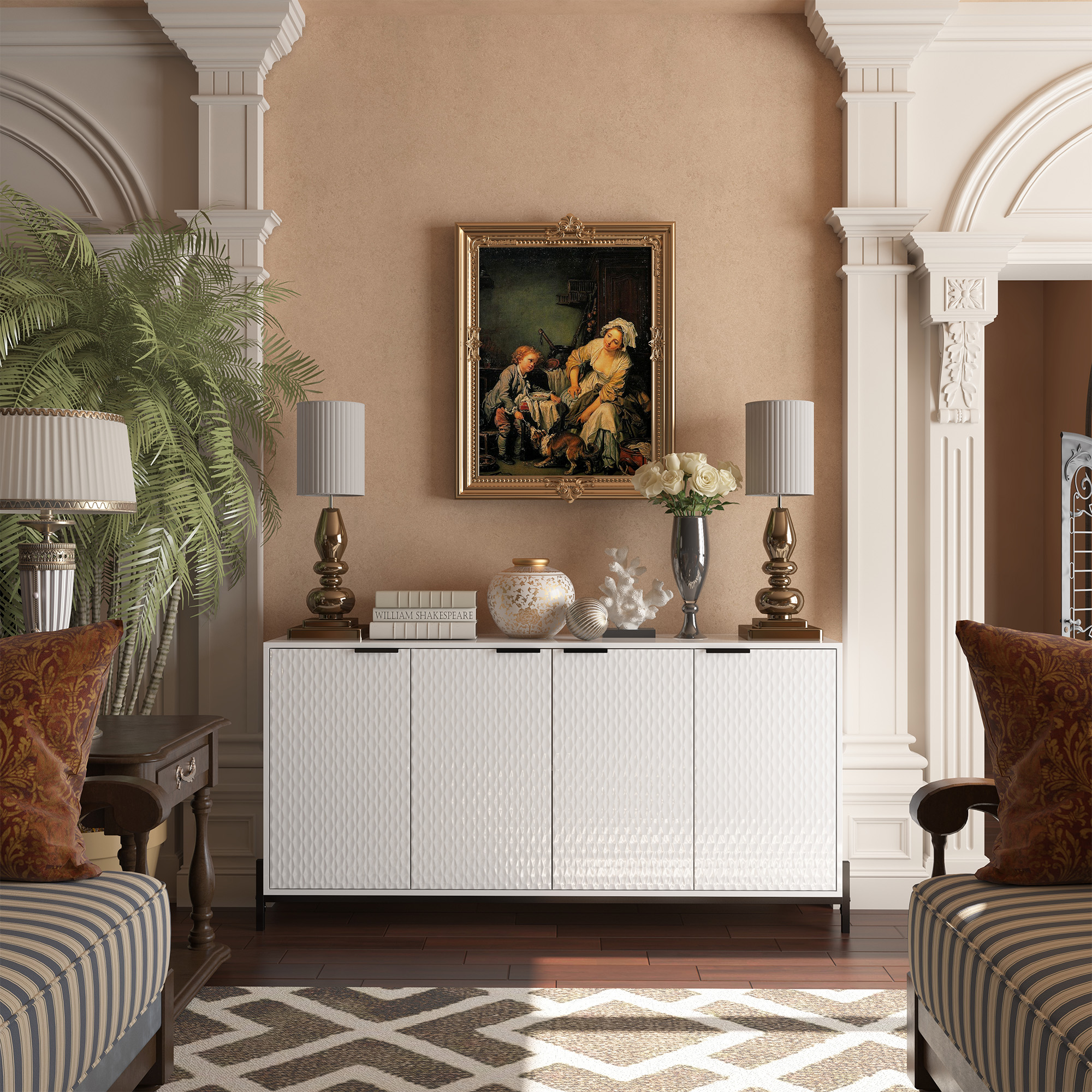 Picture of Clihome 4-Door Accent Storage Cabinet, Modern Buffet Credenzas ...