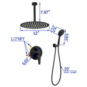 Clihome  5-Spray Patterns 12 in. Ceiling Mount Dual Shower Heads Black Matte