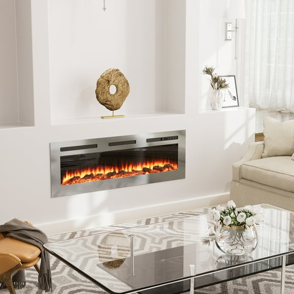 Clihome 50-Inch Wall Mounted & Recessed Electric Fireplace with 12 Flame Colors