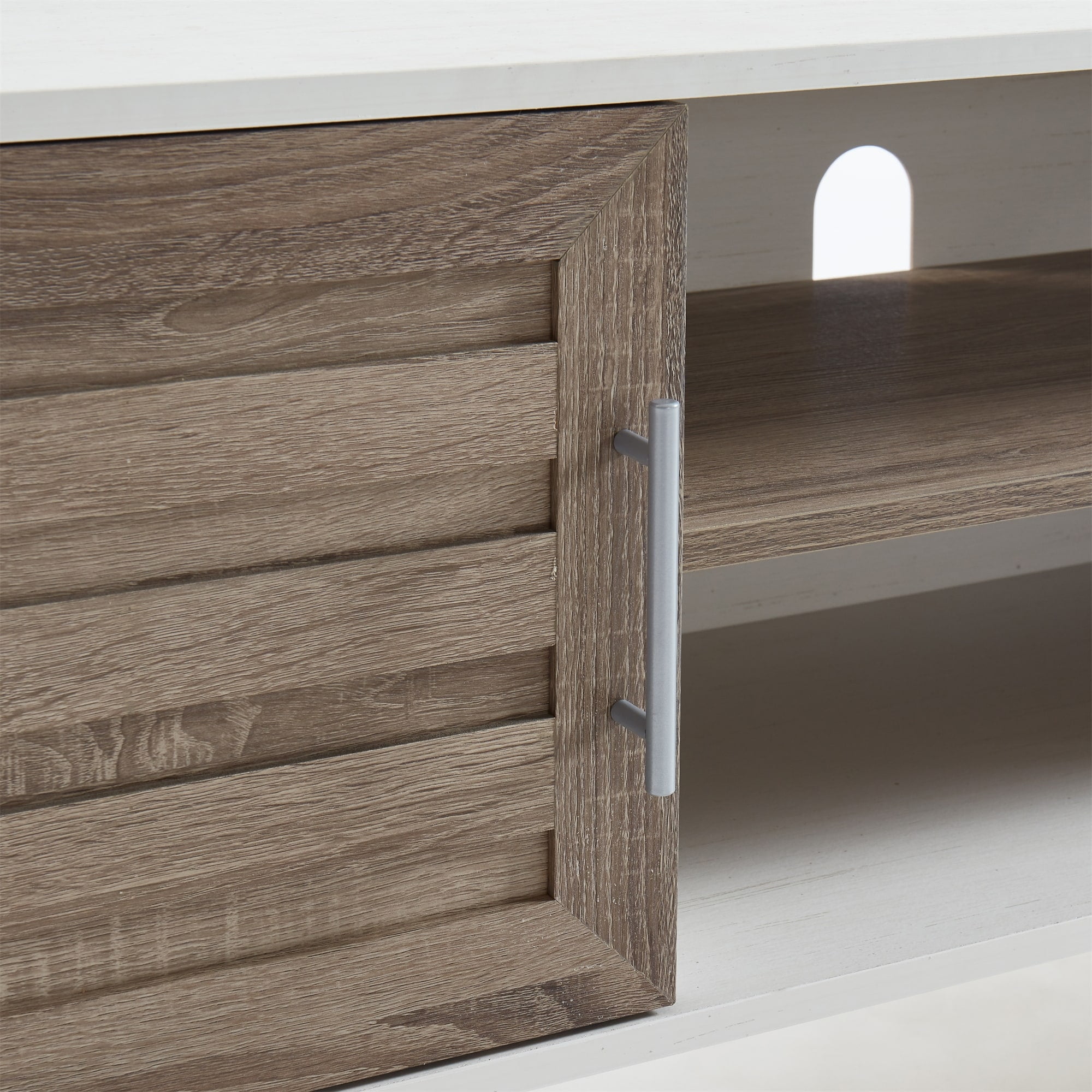White Walnut 59" MDF TV Stand with Cabinet and Shelf