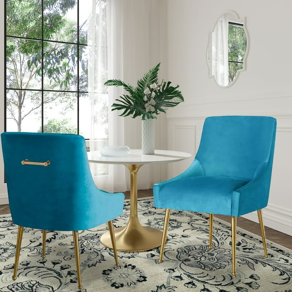 Clihome Dining Chairs Set of 2, Upholstered Velvet Accent Chairs, Light Blue