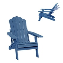 Clihome Folding Adirondack Chair Outdoor Patio Chairs HIPS Adirondack Lawn Deck Chair with Cup Holder for Garden Fire Pit Recliner Weather Resistant Lawn Seating (Navy Blue）