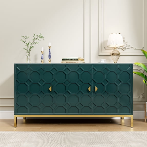 Clihome Green 3-Door Sideboard Buffet Cabinet , Accent Kitchen Storage Cabinet with Adjustable Shelves, Console Cupboard Table for Entryway Dining Room Living Room