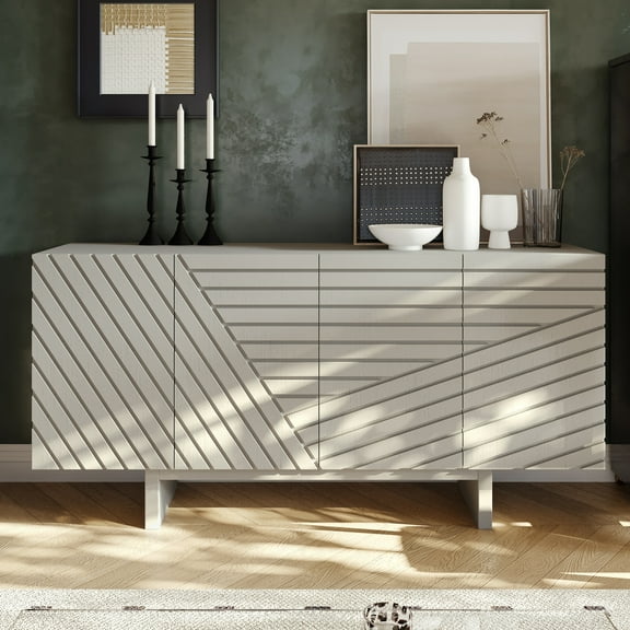 Clihome Mid-century Wood 4-Door Buffet Sideboard Cabinet Cream