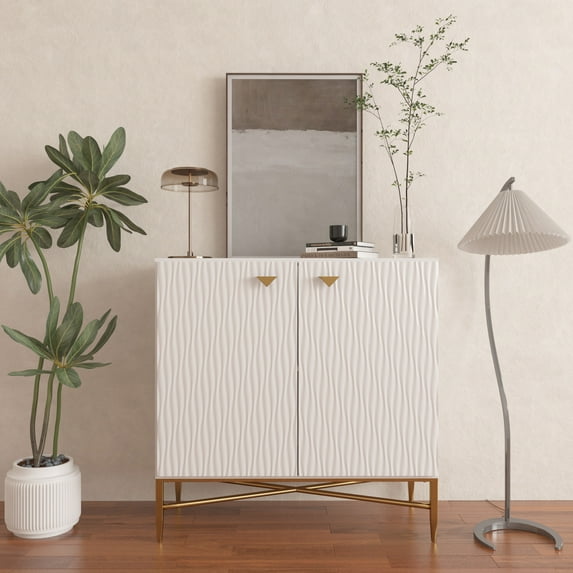 Clihome Modern Accent Storage Cabinet with 2 Doors, Buffet Sideboard, White