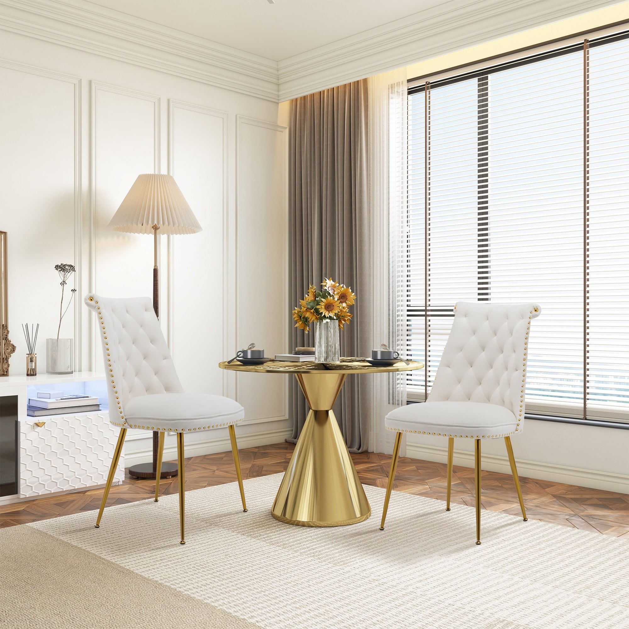 Beige Velvet Upholstered Side Chair with Gold Metal Legs