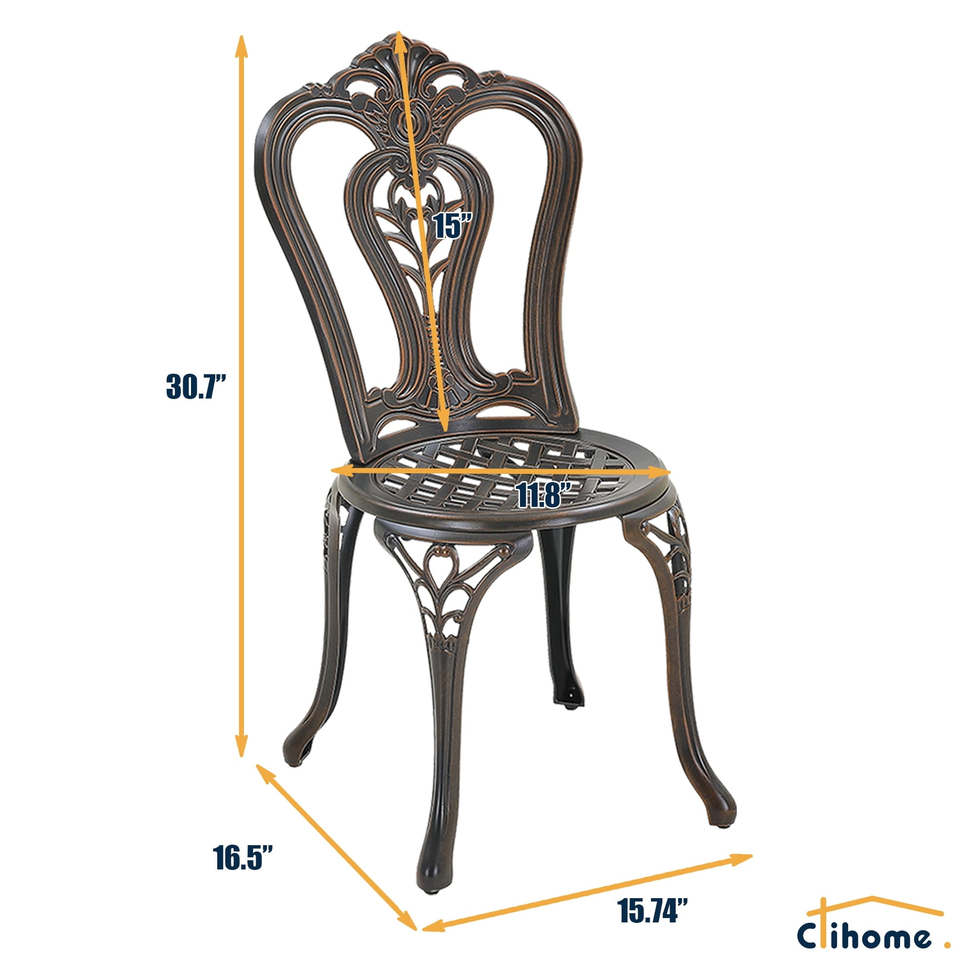 Bronze Cast Aluminum Armless Outdoor Bistro Chair Set