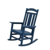 Clihome Outdoor Rocking Chair,HIPS All Weather Resistant Patio Rocker Chairs Presidential High Back Outdoor Chairs Realistic Wood Texture for Garden Lawn Courtyards Navy Blue