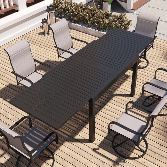 Clihome Patio Dining Expandable Table, Aluminum Steel Patio Rectangular Dining Table