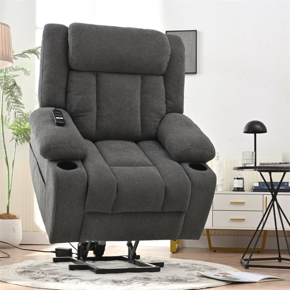 Clihome Power Lift Recliner Chair for Elderly, Single Sofa Chair with 2 Cup Holders,Side Pockets