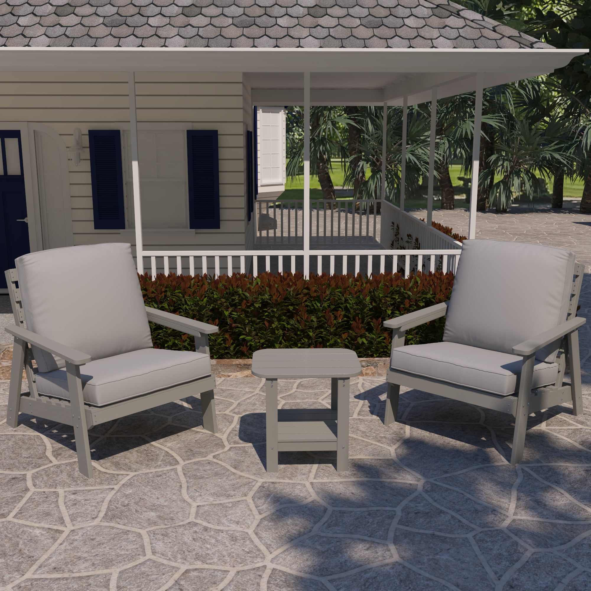 Clihome Resin Outdoor Patio Lounge Chair Double Floor Resin Side Table