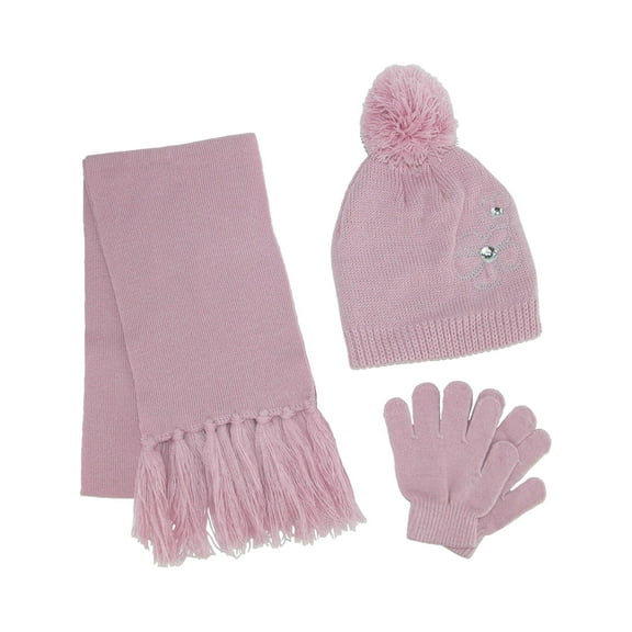 ClimaZer0 Girl's Flower Beanie Hat Scarf and Gloves Winter Set