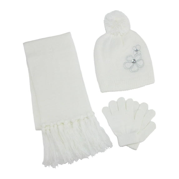 ClimaZer0 Girl's Flower Beanie Hat Scarf and Gloves Winter Set