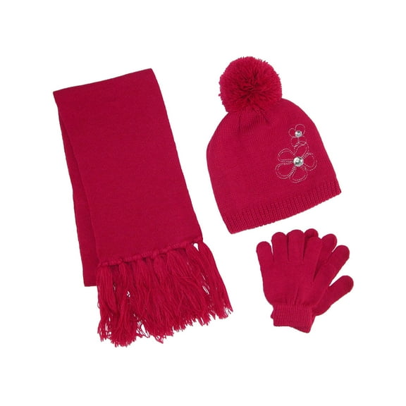 ClimaZer0 Girl's Flower Hat, Scarf & Glove Set, Pink, 3-Piece