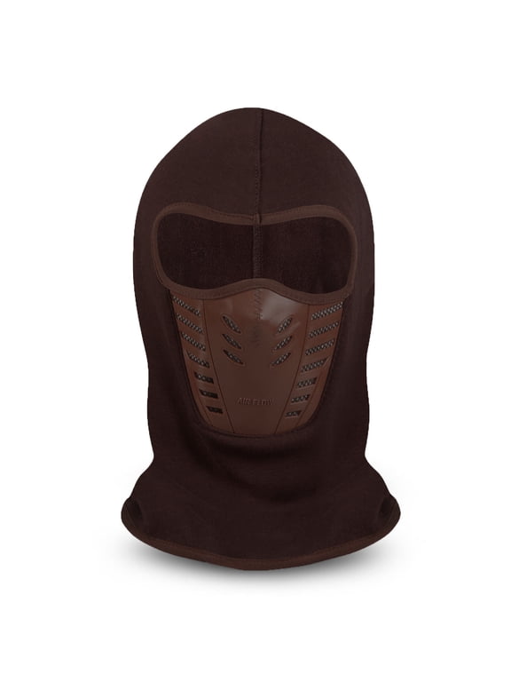 Adult Brown Micro Fleece Air Flow Face Mask Ski Mask Neck Gaiter Hood Hat Beanie