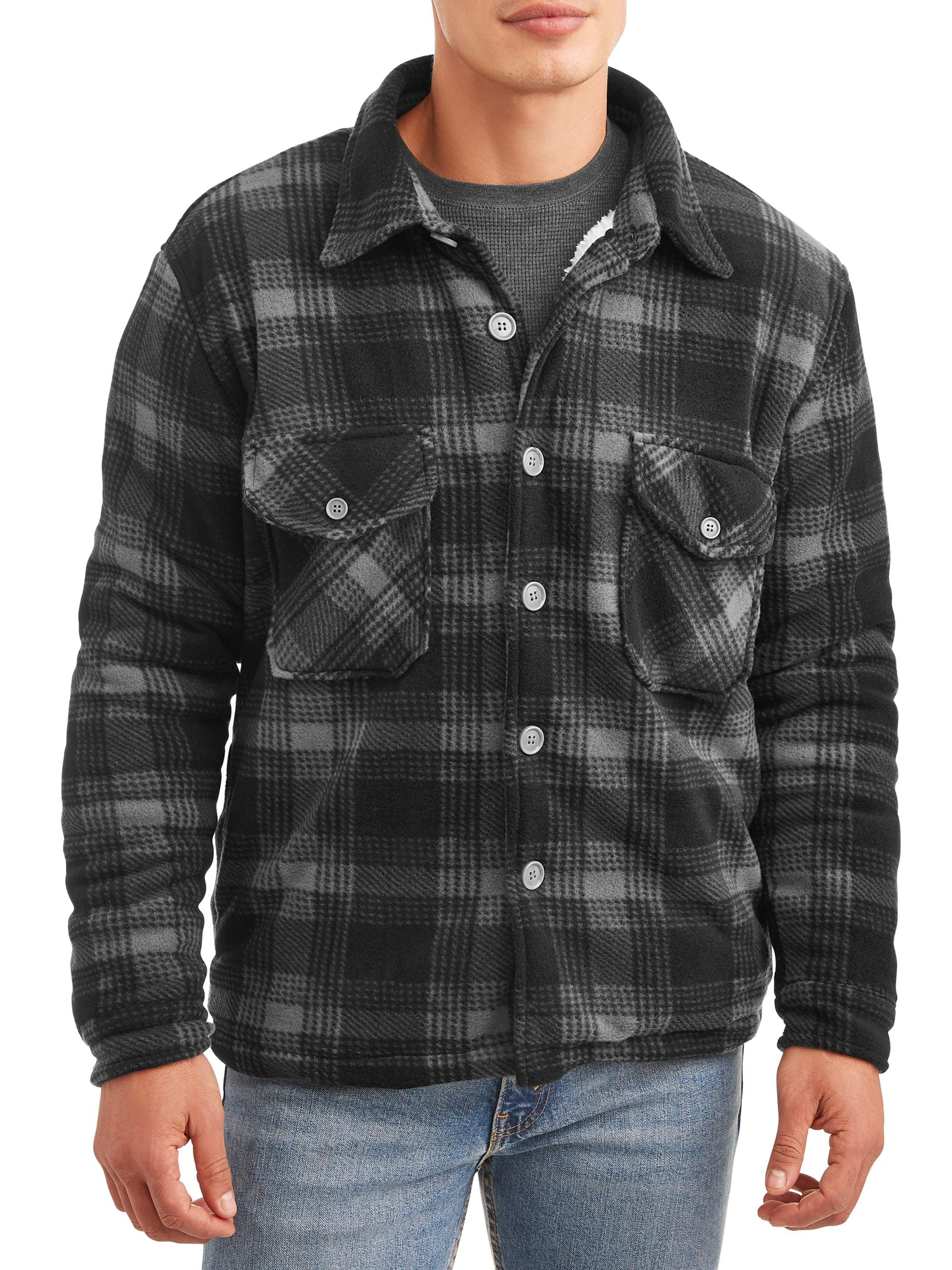 Climate Concepts Men's Plaid Heavy Weight Shirt Jacket with Sherpa ...