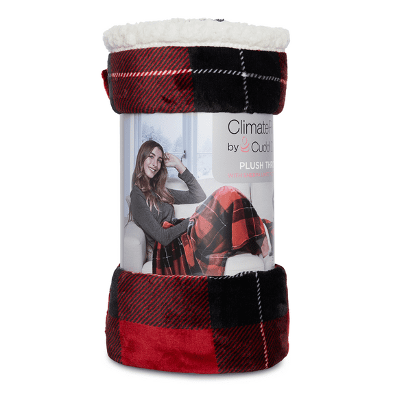 ClimateRight by Cuddl Duds Foot Pocket Plush Throw - Red Buffalo Plaid, Size 50" x 70"