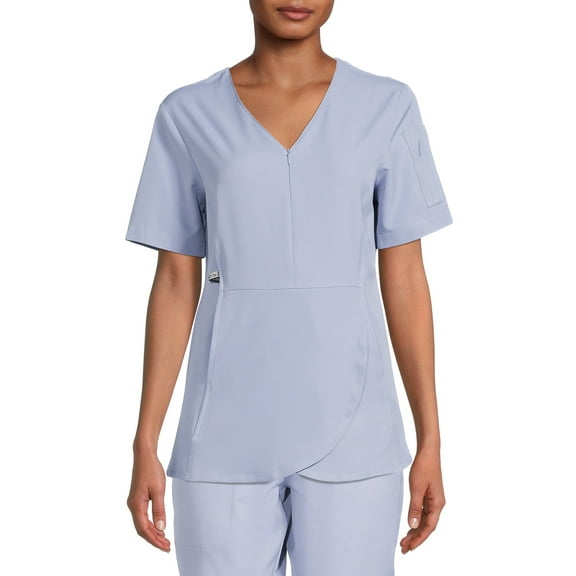 ClimateRight by Cuddl Duds Scrubs Women’s and Women's Plus Zip Neck Woven Tulip Hem Top