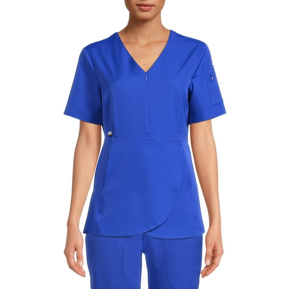 ClimateRight by Cuddl Duds Scrubs Women’s and Women's Plus Zip Neck Woven Tulip Hem Top