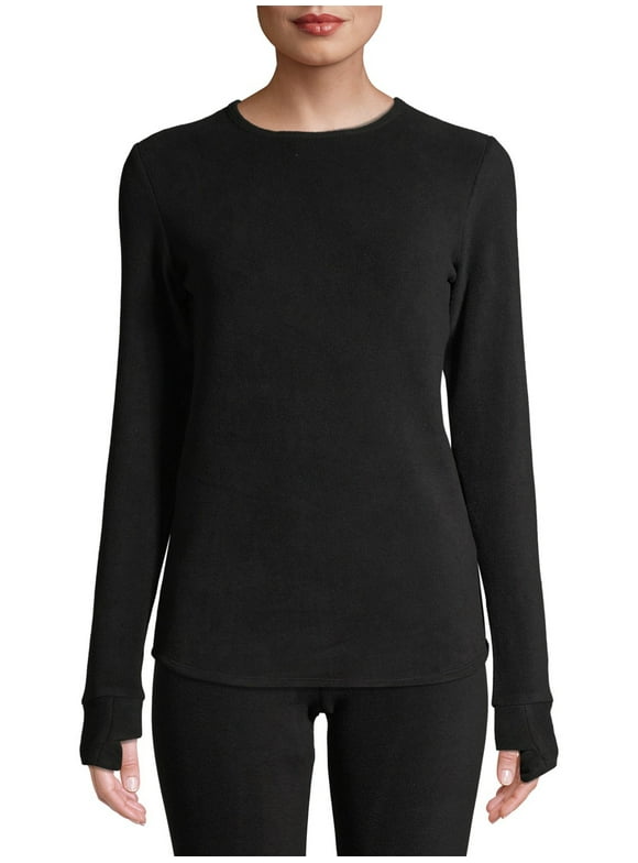 ClimateRight by Cuddl Duds Stretch Fleece Women's Long Sleeve Crew Neck Base Layer Top, Sizes XS to 4XL