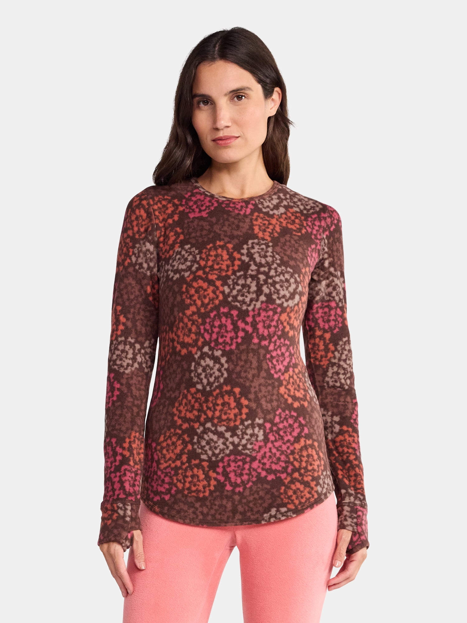 ClimateRight by Cuddl Duds Women's Warm Stretch Fleece Long Sleeve Crew Neck Thermal Base Layer Top, Sizes XS to 4X