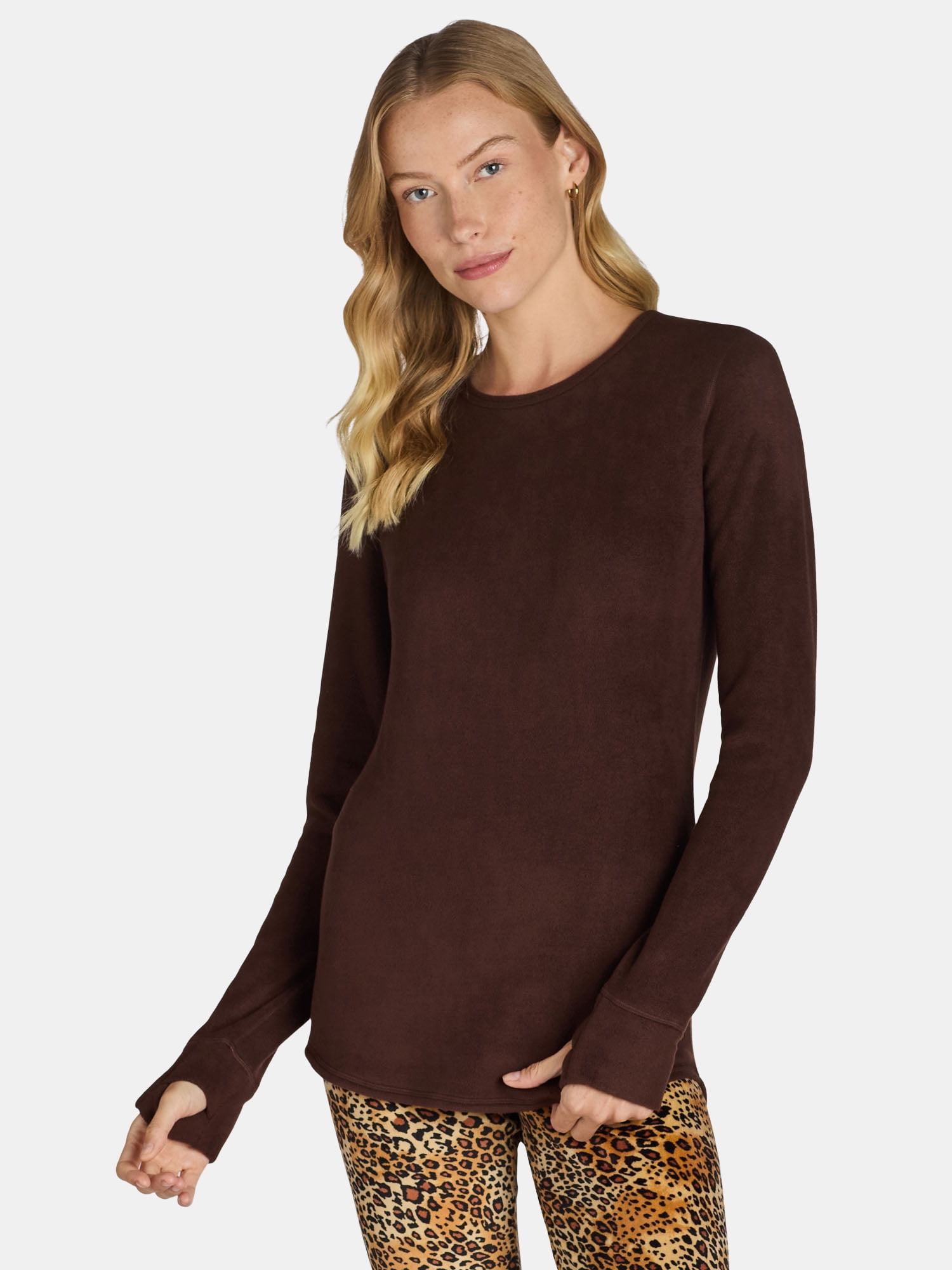 ClimateRight by Cuddl Duds Women's Warm Stretch Fleece Long Sleeve Crew Neck Thermal Base Layer Top, Sizes XS to 4X