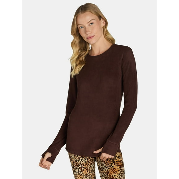 ClimateRight by Cuddl Duds Stretch Fleece Women's Long Sleeve Crew Neck Base Layer Top, Sizes XS to 4X