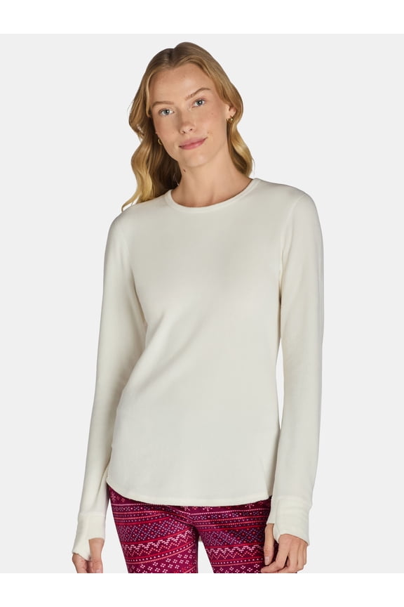 ClimateRight by Cuddl Duds Women's Warm Stretch Fleece Long Sleeve Crew Neck Thermal Base Layer Top, Sizes XS to 4X
