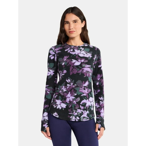 ClimateRight by Cuddl Duds Stretch Fleece Women's Long Sleeve Crew Neck Base Layer Top, Sizes XS to 4X