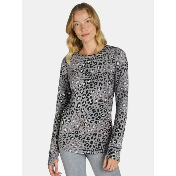 ClimateRight by Cuddl Duds Women's Warm Stretch Fleece Long Sleeve Crew Neck Thermal Base Layer Top, Sizes XS to 4X