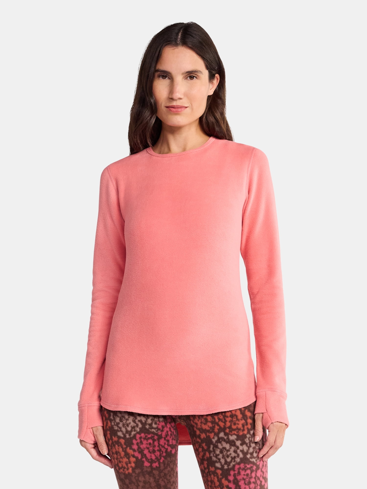 ClimateRight by Cuddl Duds Women's Warm Stretch Fleece Long Sleeve Crew Neck Thermal Base Layer Top, Sizes XS to 4X
