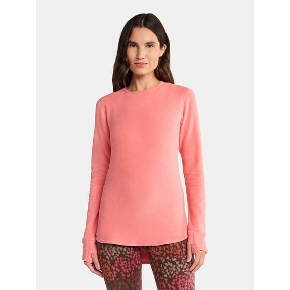 ClimateRight by Cuddl Duds Women's Warm Stretch Fleece Long Sleeve Crew Neck Thermal Base Layer Top, Sizes XS to 4X